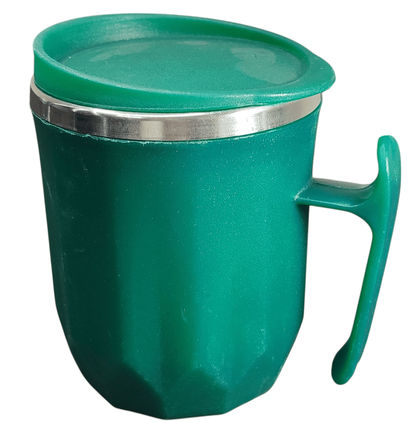 Double Walled Green Plastic and Steel Coffee Mug with Lid, Durable & Stylish Coffee/Tea Cup,  Leak proof
