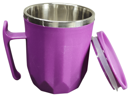 Purple Hot & Cold Coffee Mug with Lid, 300ml, Double Walled Insulated, Leakproof