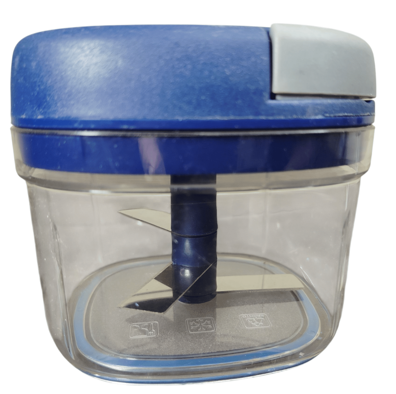 Manual Food Chopper with Stainless Steel Blades, Blue & Clear, Square Shape