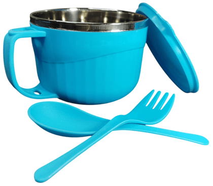 Maggie and Soup Bowl with Spoon and Fork, Blue Color