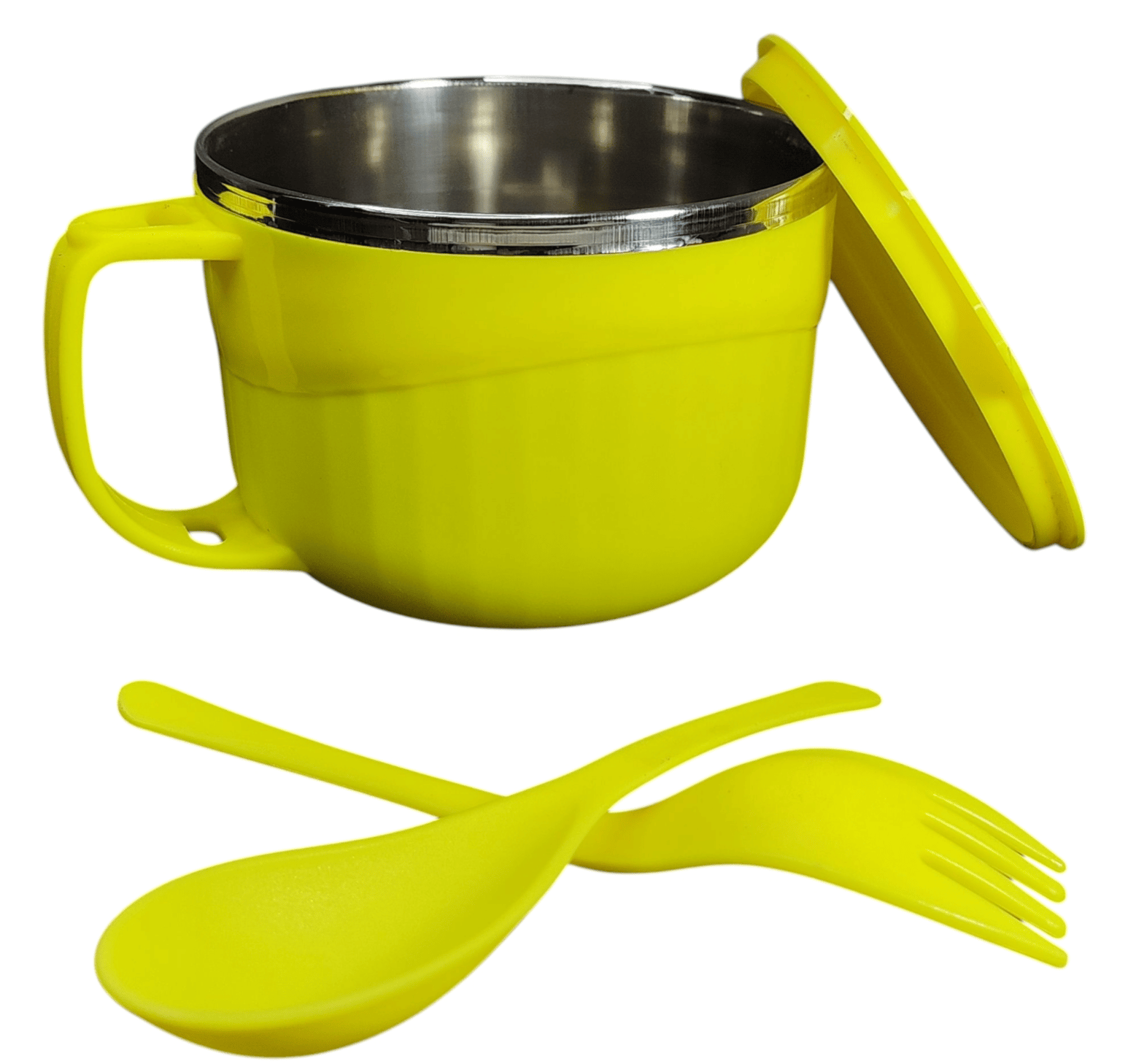Maggie and Soup Bowl with Lid, Spoon & Fork Set, Yellow Color